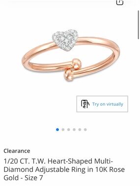 Zales Rose Gold Heart Diamond Adjustable Ring